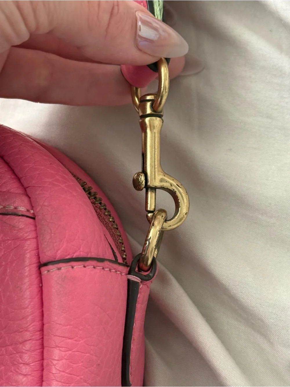 Coach Pink Leather Crossbody with Green and Pink Striped Strap